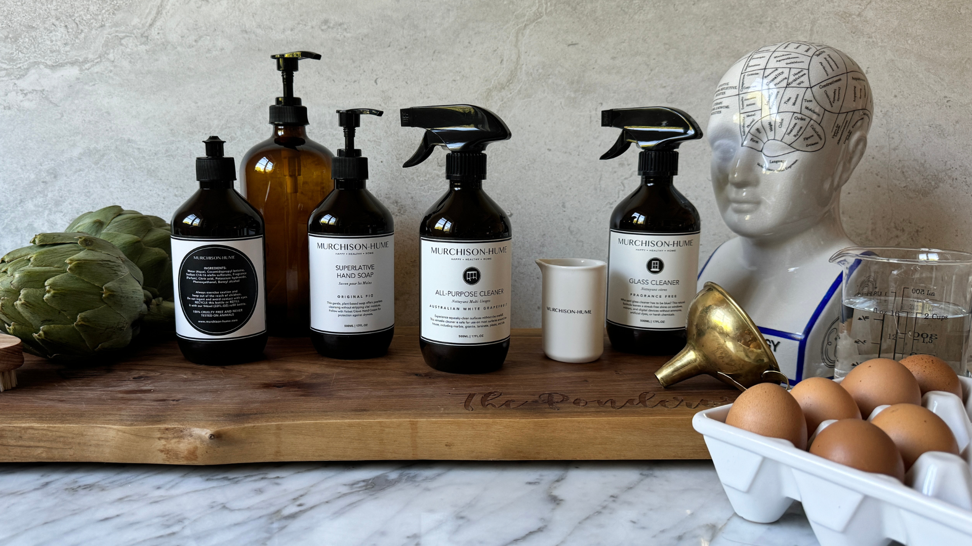 Surface cleaning products with natural all-purpose bathroom glass and floor cleaners in eco-friendly bottles