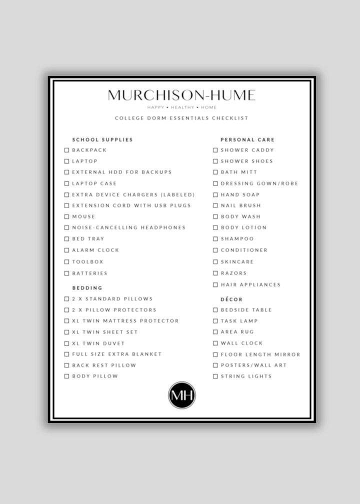College Dorm Essentials Checklist – Murchison-Hume USA