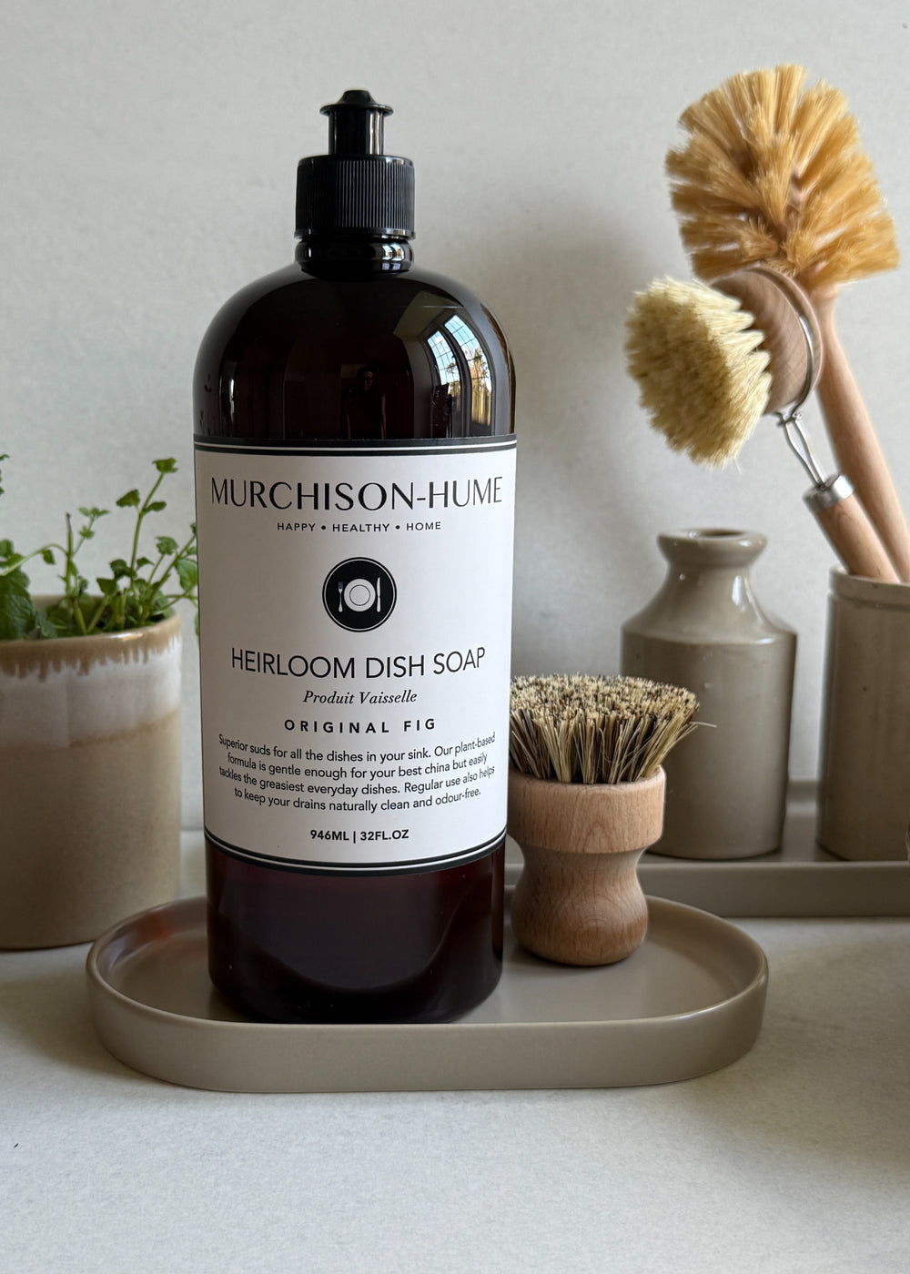 Plant-based dish soap refill with screw cap for refilling glass bottles and reducing plastic waste