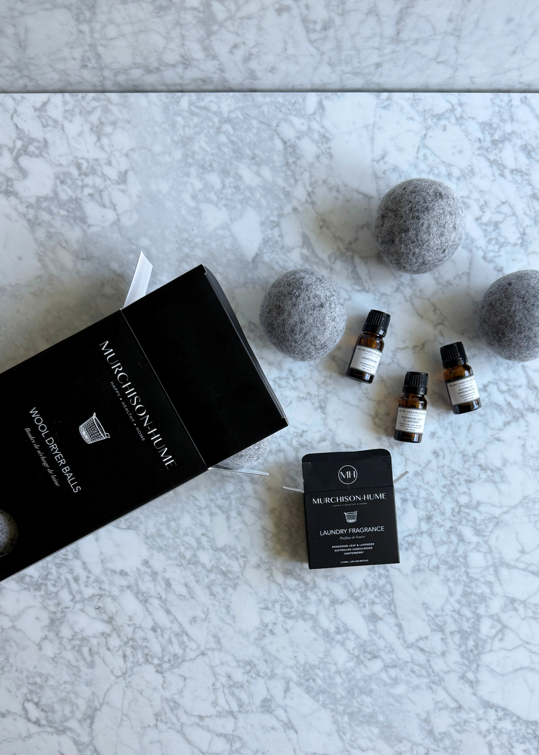 Wool Dryer Balls + Laundry Fragrance Trio Bundle