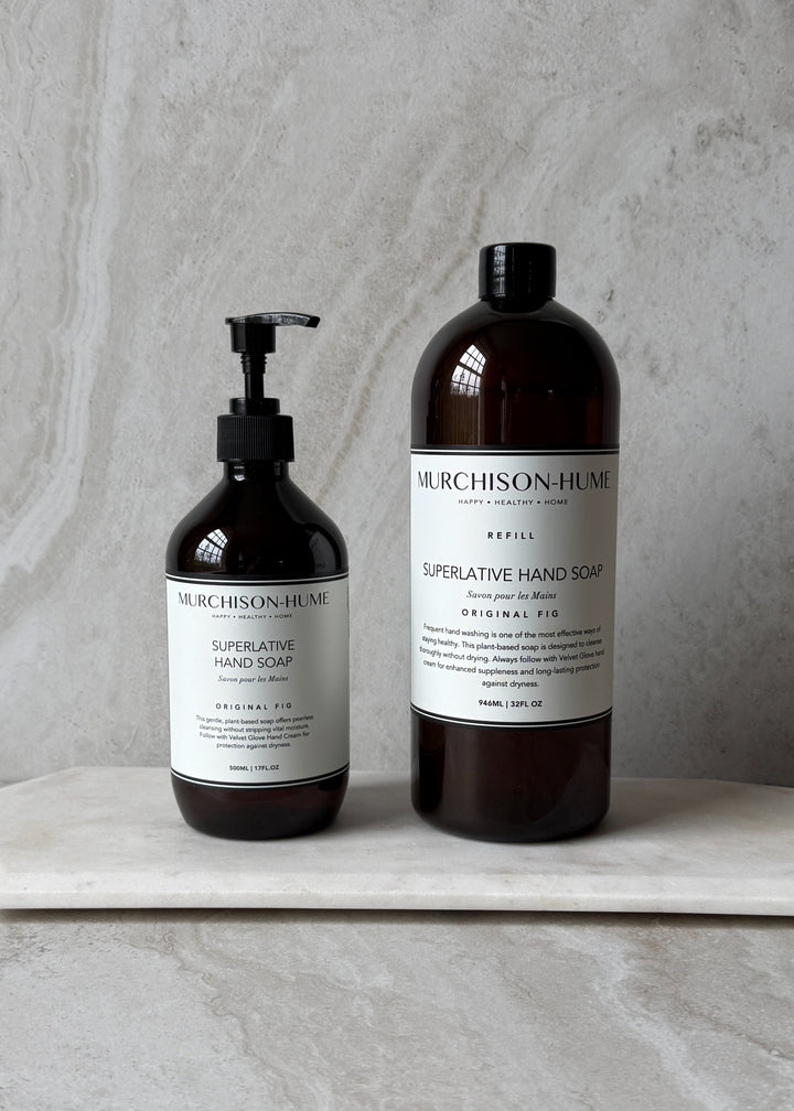 The Superlative Hand Soap Refill Set with 17oz pump bottle and 32oz refill 