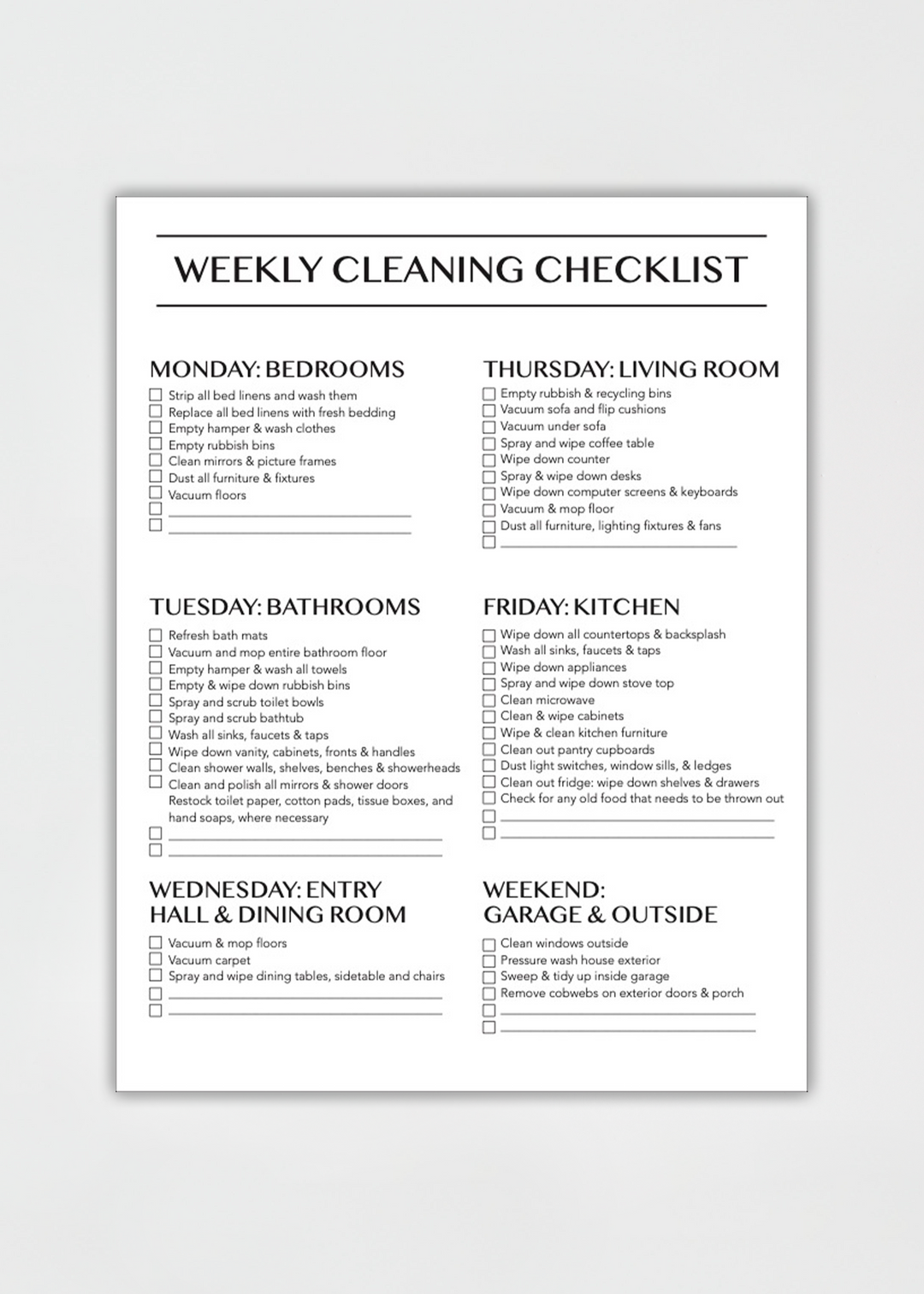 Weekly Cleaning Checklist