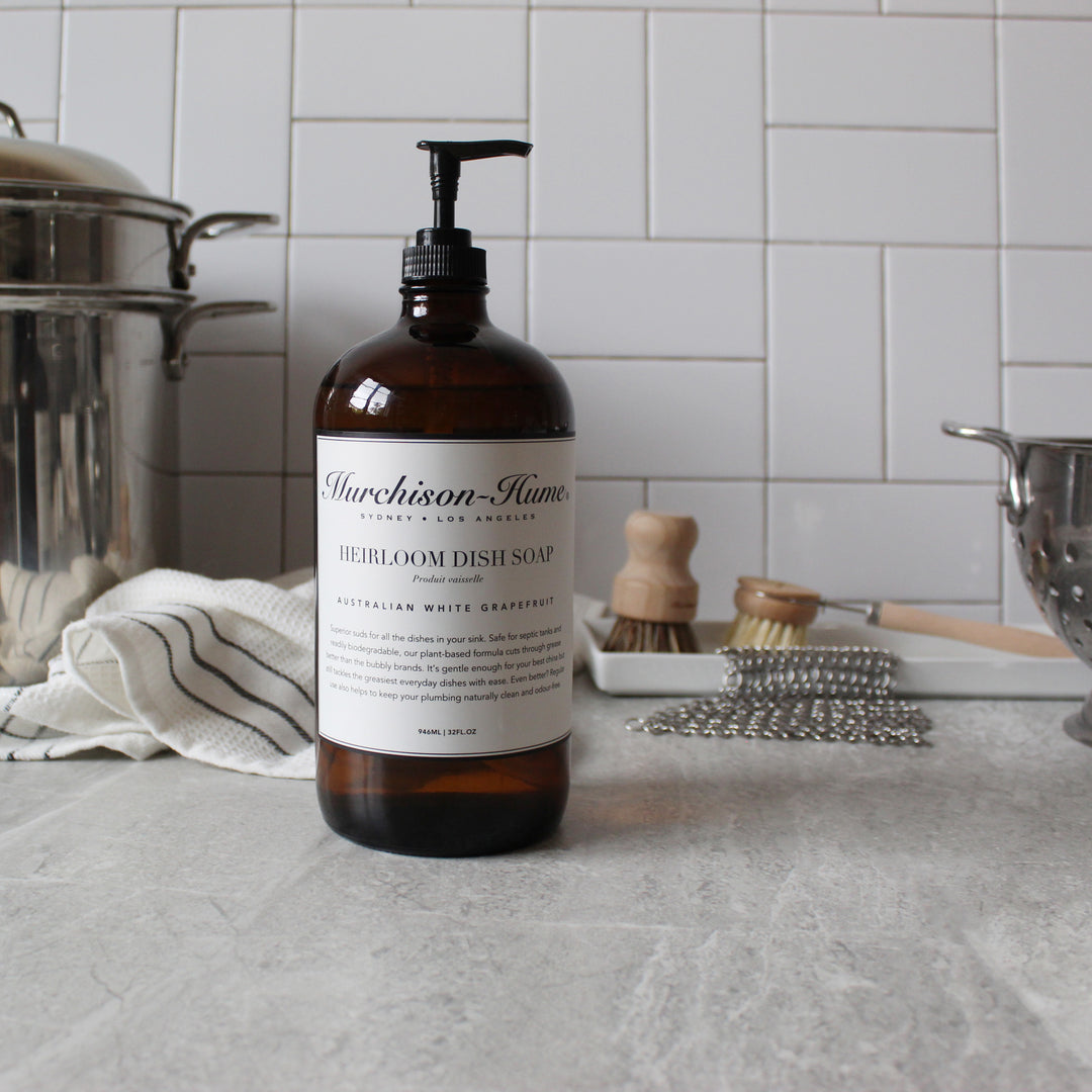 Heirloom Dish Soap in Amber Glass Bottle - Script